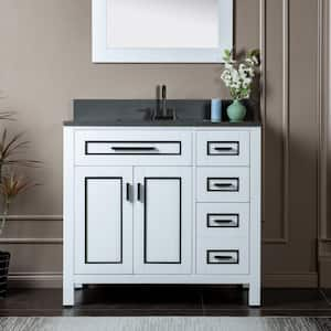 Millan 37 in.W x 22 in.D x 38 in.H Bath Vanity in White with Engineered stone Vanity Top in Dark Gray with White Sink