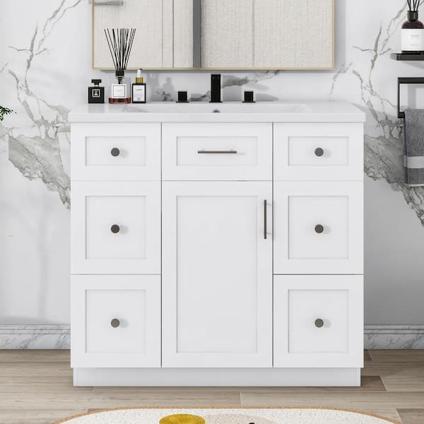 Staykiwi 36 in. W x 18 in. D x 34 in. H Freestanding Bath Vanity in White with White Cultured Marble Top