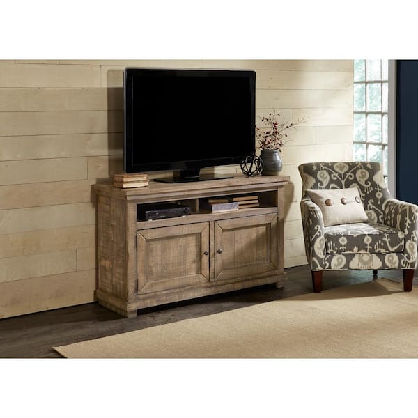 Progressive Furniture Willow 54 in. Weathered Gray Wood TV Stand Fits TVs Up to 60 in. with Storage Doors