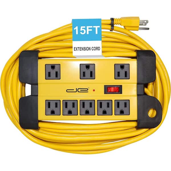 Unbranded 15-Ft. Heavy Duty Metal Surge Protector Power Strip, 8-Outlets Long Extension Cord with Built-in Cord Management Wrap