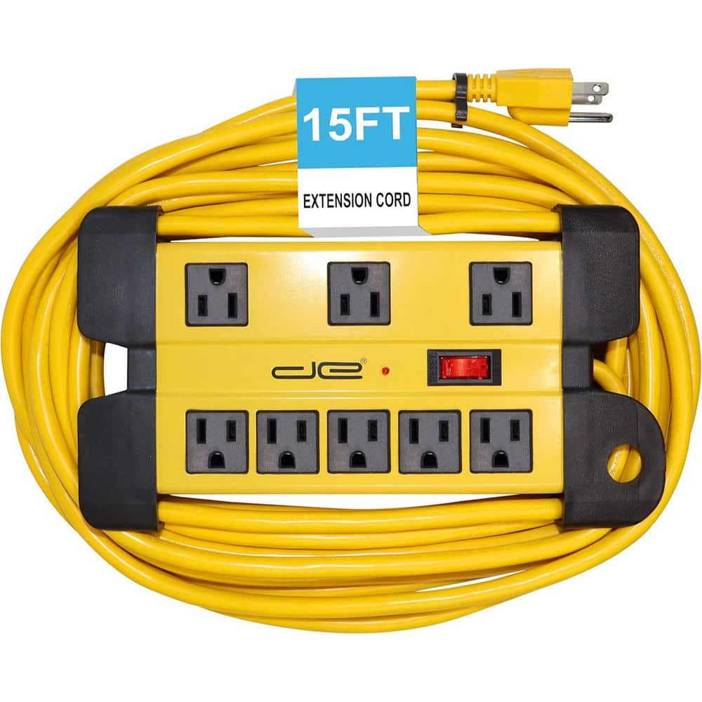 15-Ft. Heavy Duty Metal Surge Protector Power Strip, 8-Outlets Long Extensi