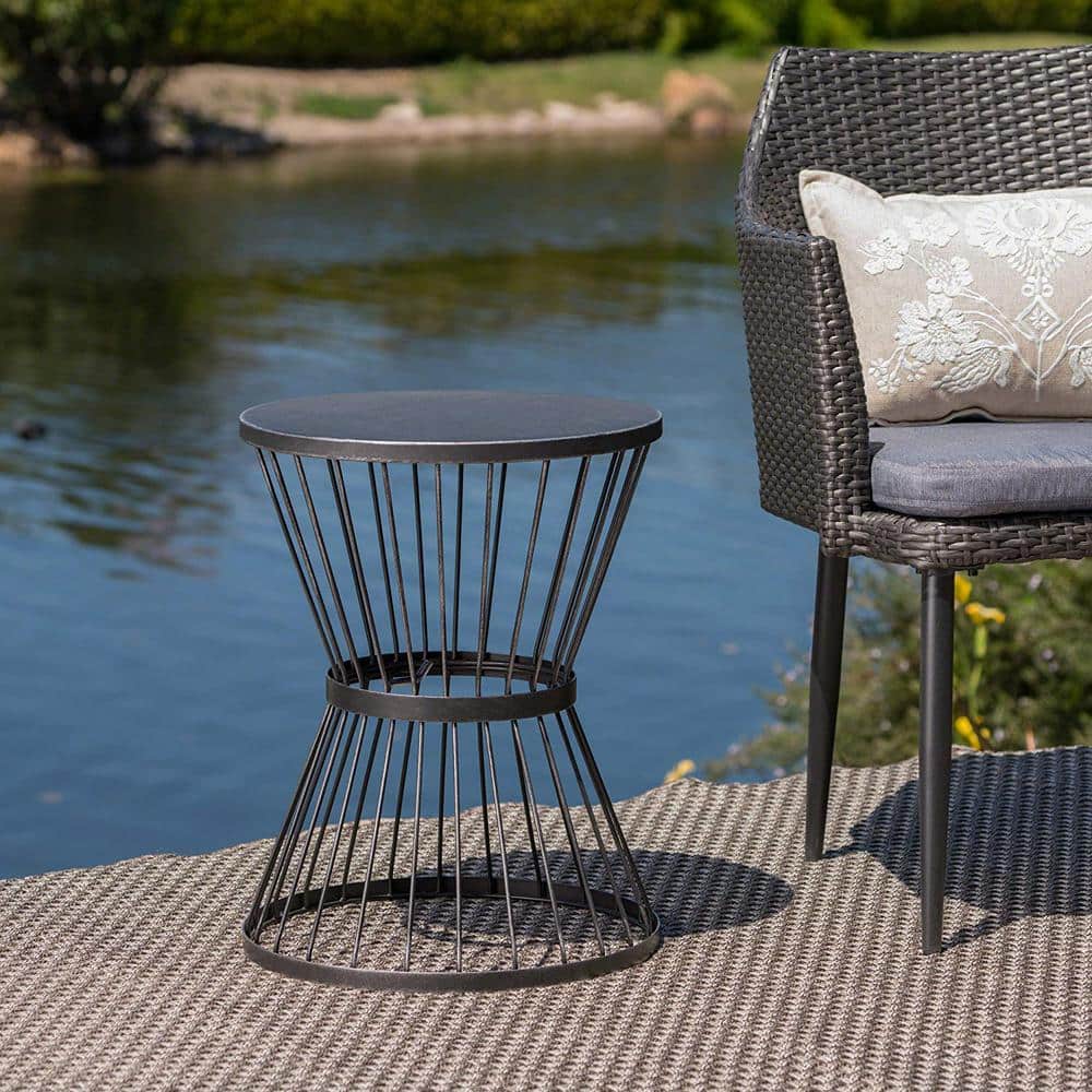 Matte Black Hourglass Iron Outdoor Side Table 16"