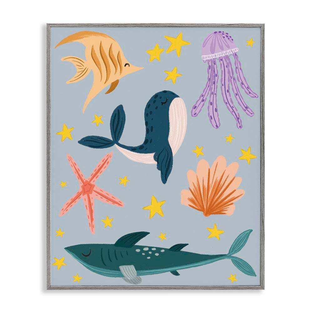 Whimsical Marine Creatures by Isabela Schielke Gray Framed Animal Giclee Art Print 14 in. x 11 in. price history on PriceWatchPro