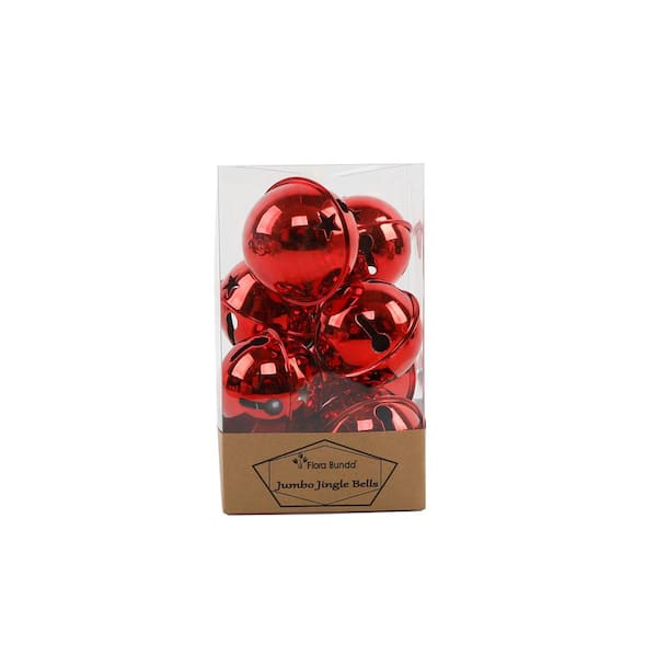 Flora Bunda Red Jumbo Jingle Bells, Christmas Ornament 8-Pieces in PVC Box
