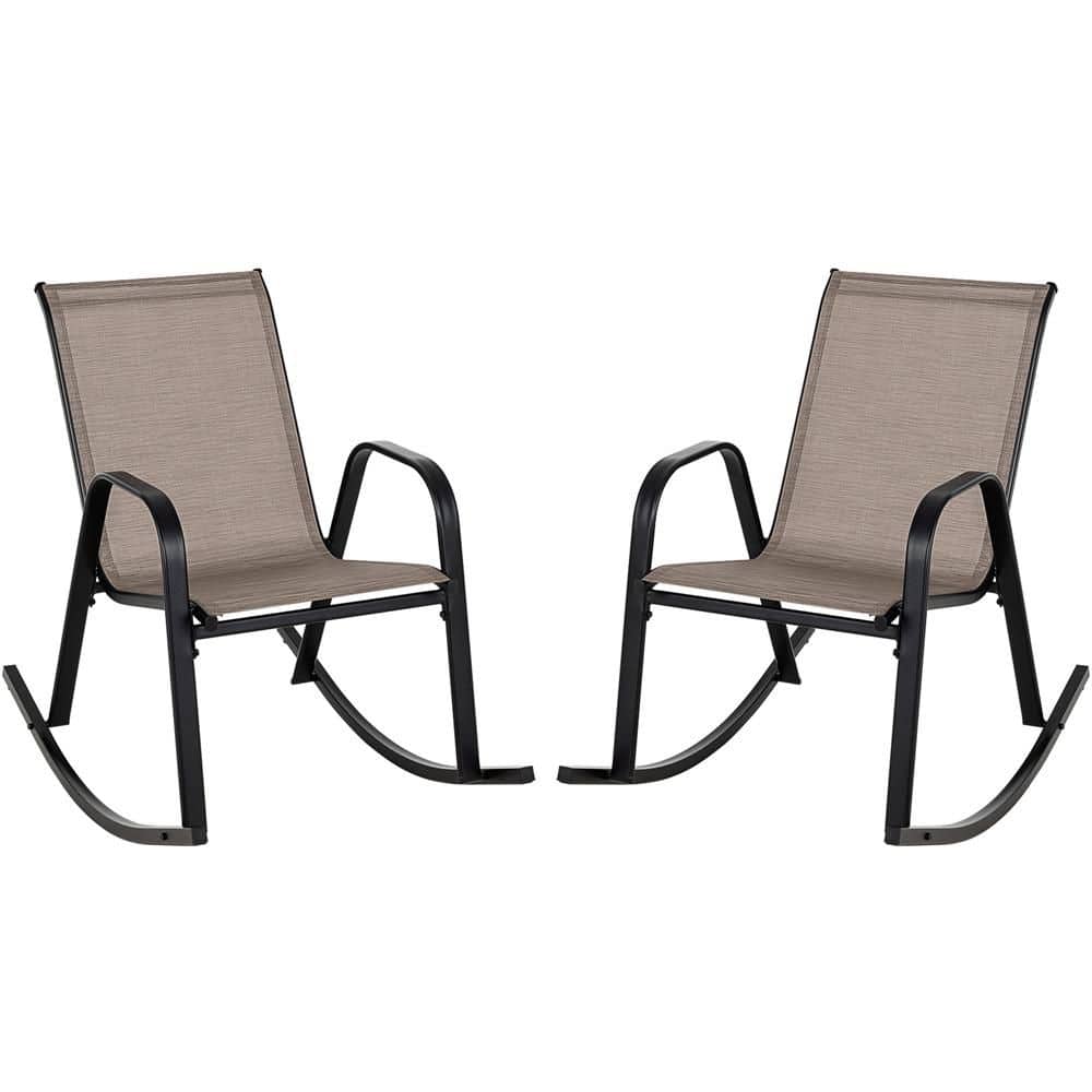 Costway 2-Pieces Brown Patio Metal Outdoor Rocking Chair