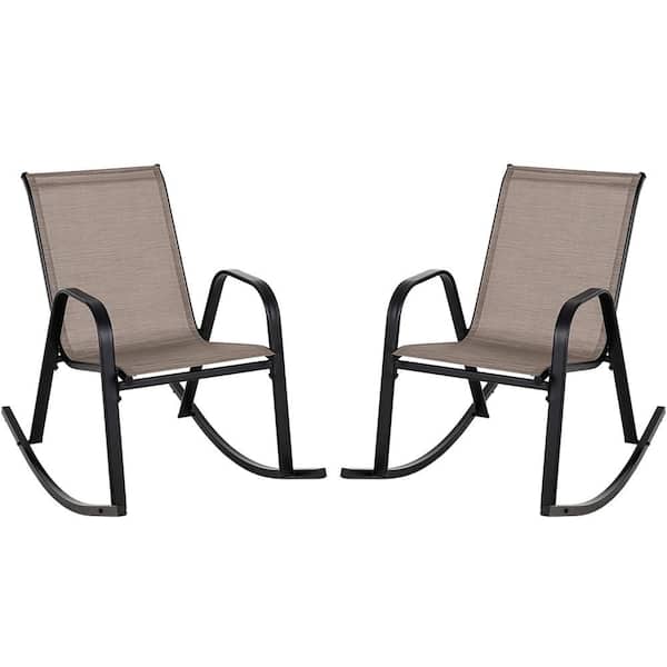 Costway 2-Pieces Brown Patio Metal Outdoor Rocking Chair Heavy-Duty Rocker Anti-Slip