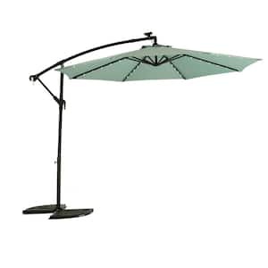 10 ft. Solar LED Lighted Offset Hanging Cantilever Patio Umbrella in Light Green for Deck, Lawn, Backyard and Pool