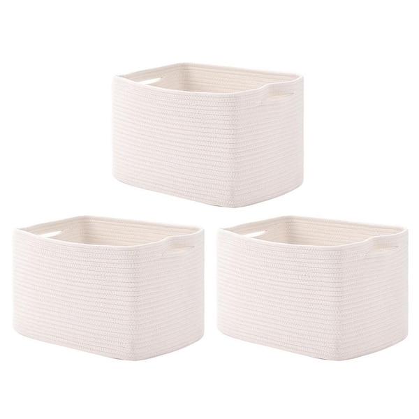 Ivory 15 in. x 9.5 in. Cotton Decorative Basket Set of 3 with Handles