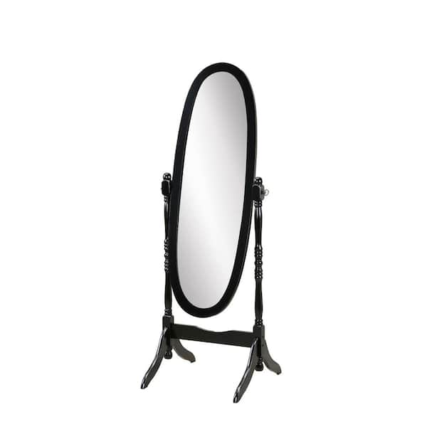 Queen Anne Style Black 16 in. W x 59.25 in. H Floor Mirror Standing Mirror Tilting Oval Wood Full Length Mirror