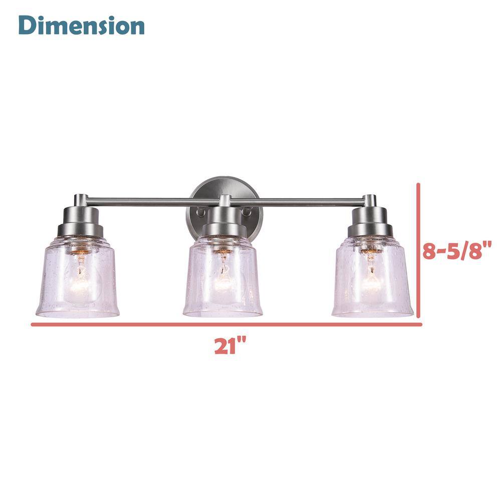 Brushed Nickel 3-Light Vanity Fixture with Clear Seeded Glass