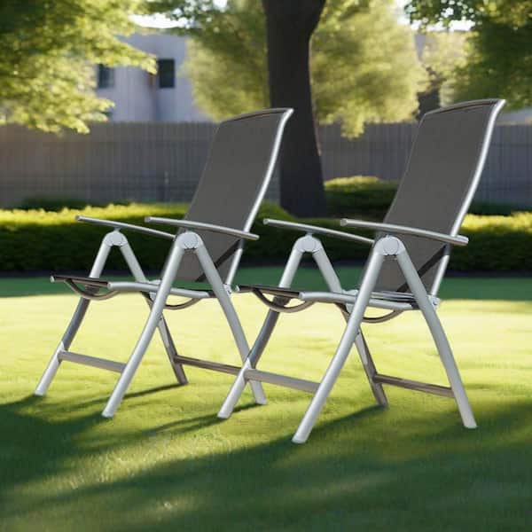 Tenleaf 2-Piece Metal Outdoor Foldable Recliner with Textilene Fabric Seat, Aluminium Adjustable Backrest Patio Chairs