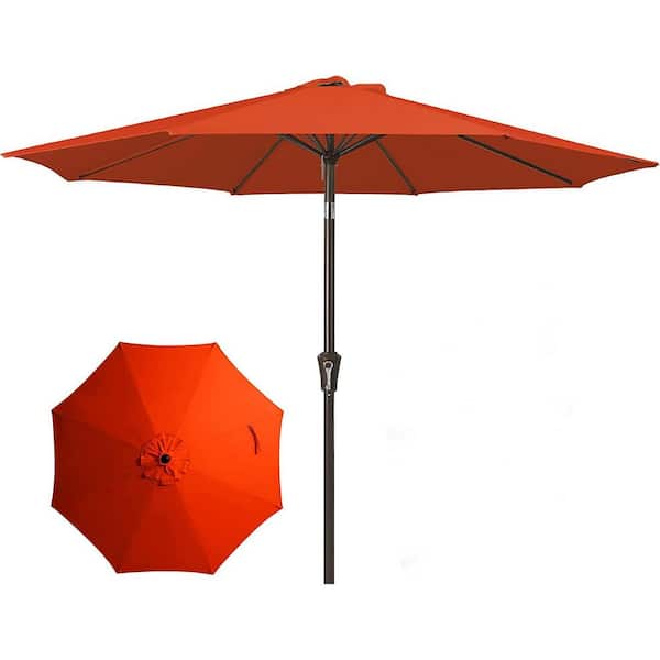 Cubilan 9 ft. Outdoor Patio Umbrella Outdoor Table Umbrella with Push Button Tilt and Crank in Orange