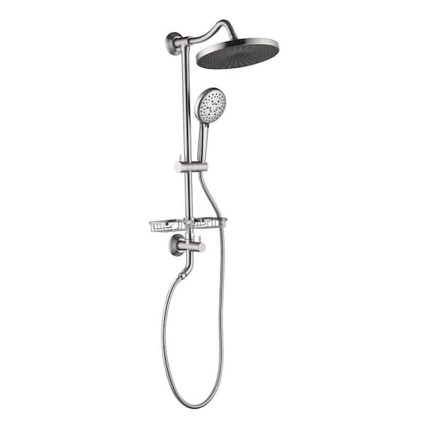 Lukvuzo ShowerSpas 4-Spray Round High Preasure Adjustable Slide Bar Shower and Soap Dish with Hand Shower in Brushed Nickel