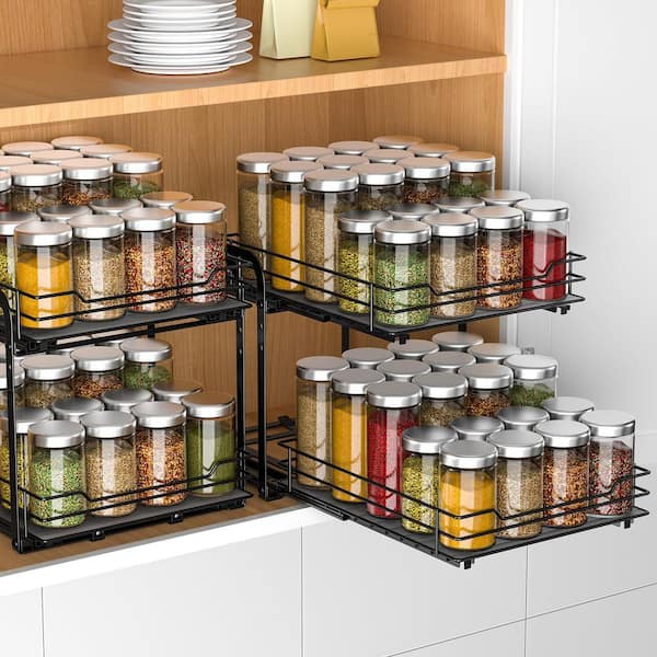 RCHYFEED 2 Tier Height Adjustable Pull Out Spice Rack Organizer Vertical Heavy Duty Shelf for Cabinet and Pantry