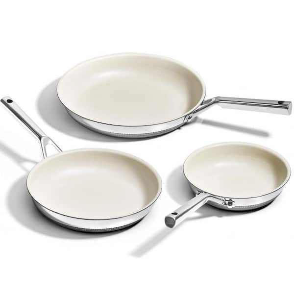 Non Stick Frying Pans Set 8 in., 10 in., 12 in. Beige Titanium Ceramic Stainless Steel Oven Safe 3 Piece