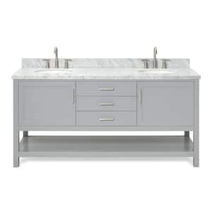Bayhill 73 in. W x 22 in. D x 36 in. H Bath Vanity in Grey with Carrara White Marble Top