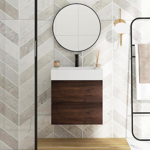 Boosicavelly 24 in. W x 18 in. D x 25 in. H Single Sink Floating Bath Vanity in Walnut with White Cultured Marble Top