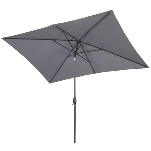 maocao hoom 6.5 ft. x 10 ft. Market Rectangular Patio Umbrella Steel Pole with Push Button Tilt And Crank in Grey