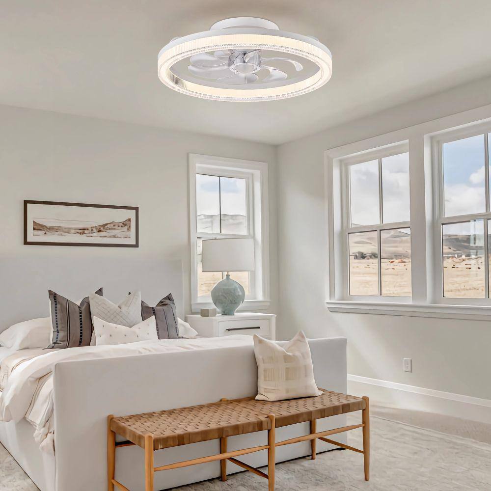 20" White Low Profile LED Ceiling Fan with Remote and App Control