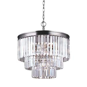 Carondelet 4-Light Antique Brushed Nickel Modern Contemporary Multi Tier Crystal Drum Chandelier with Crystal Glass