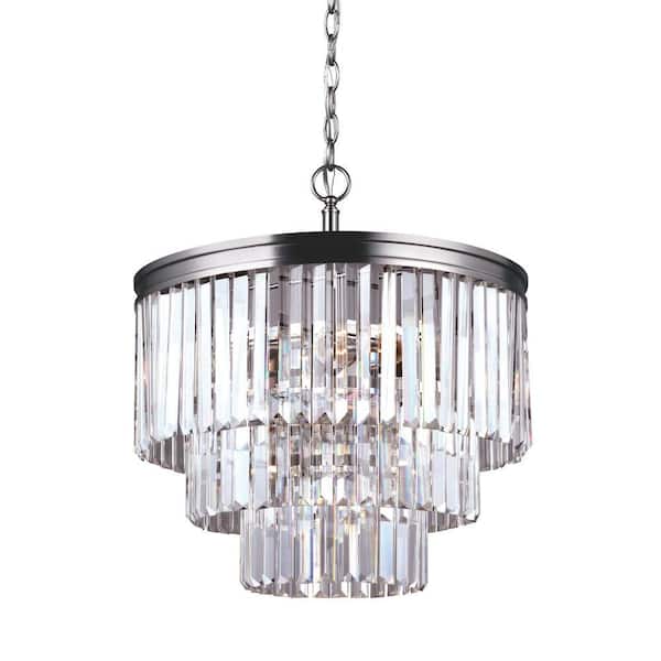 Generation Lighting Carondelet 4-Light Antique Brushed Nickel Modern Contemporary Multi Tier Crystal Drum Chandelier with Crystal Glass