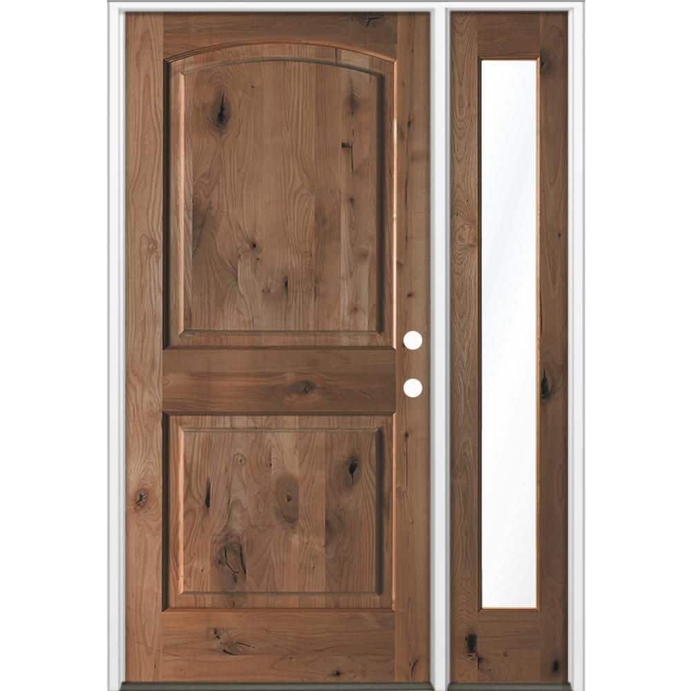 46 in. x 80 in. Knotty Alder 2-Panel Arch Left-Hand/Inswing Clear Glass True Black Stain Wood Prehung Front Door w/ RFSL price history on PriceWatchPro