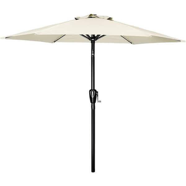 7.5 ft. Steel Market Tilt Patio Umbrella in Beige for Garden, Deck, Backyard, Pool