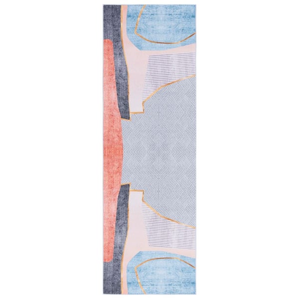 SAFAVIEH Tacoma Beige/Blue 3 ft. x 8 ft. Machine Washable Abstract Striped Geometric Runner Rug