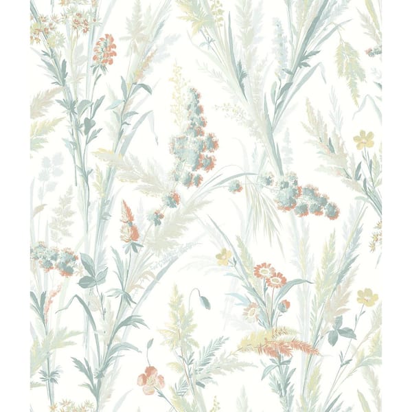 Hillaire Teal Meadow Matte Pre-pasted Paper Wallpaper