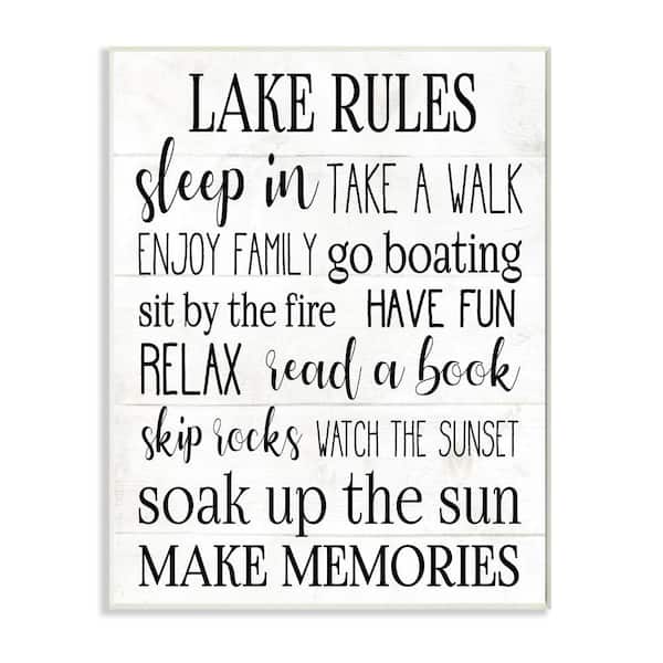 Stupell Industries Motivational Lake Rules Sign Text Black White by Daphne Polselli Unframed Print Country Wall Art 13 in. x 19 in.