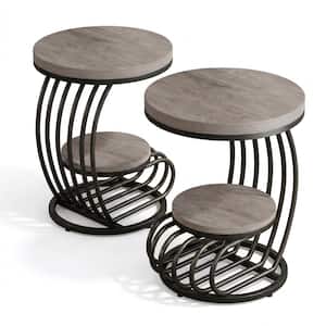 Kerlin 19.68 in. Gray Round Wooden End Table with Curved Frame for Living Room, Easy Assembly (Set of 2)