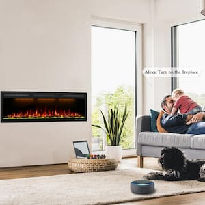88 in. Smart Electric Fireplace Insert, Recessed and Wall-Mounted, Remote, App and Voice Control, 1500W in Black