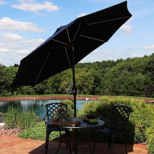 9 ft. Aluminum Market Solar Tilt Patio Umbrella in Navy Blue Sunbrella