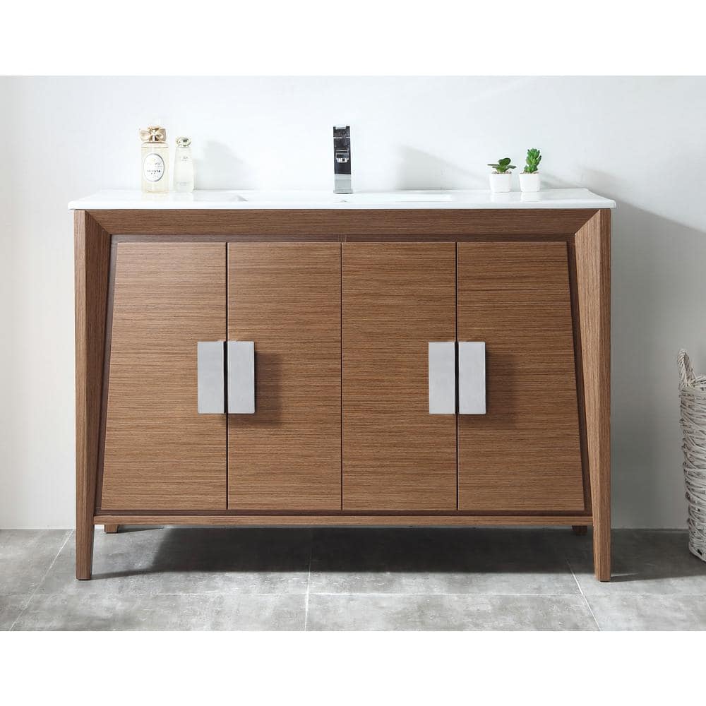 Larvotto 48" Wheat Finish Birchwood Bathroom Vanity with White Ceramic Sink