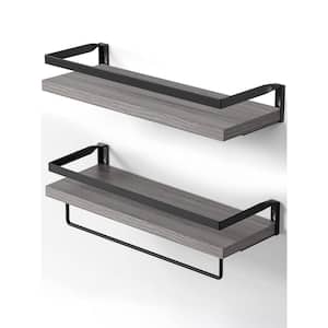 5.9 in. D x 16.5 in. W x 2.75 in. H Grey Wall Shelves with Towel Bar (Set of 2)