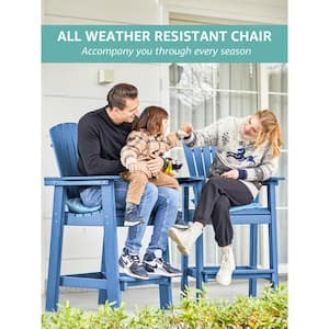 Balcony Chair Plastic Tall Adirondack Chair Set of 2 Outdoor Adirondack Barstools with Connecting Tray in Blue