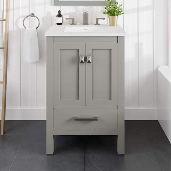 Aberdeen 24 in. Single Sink Gray Bath Vanity with White Carrara Quartz Top (Assembled)