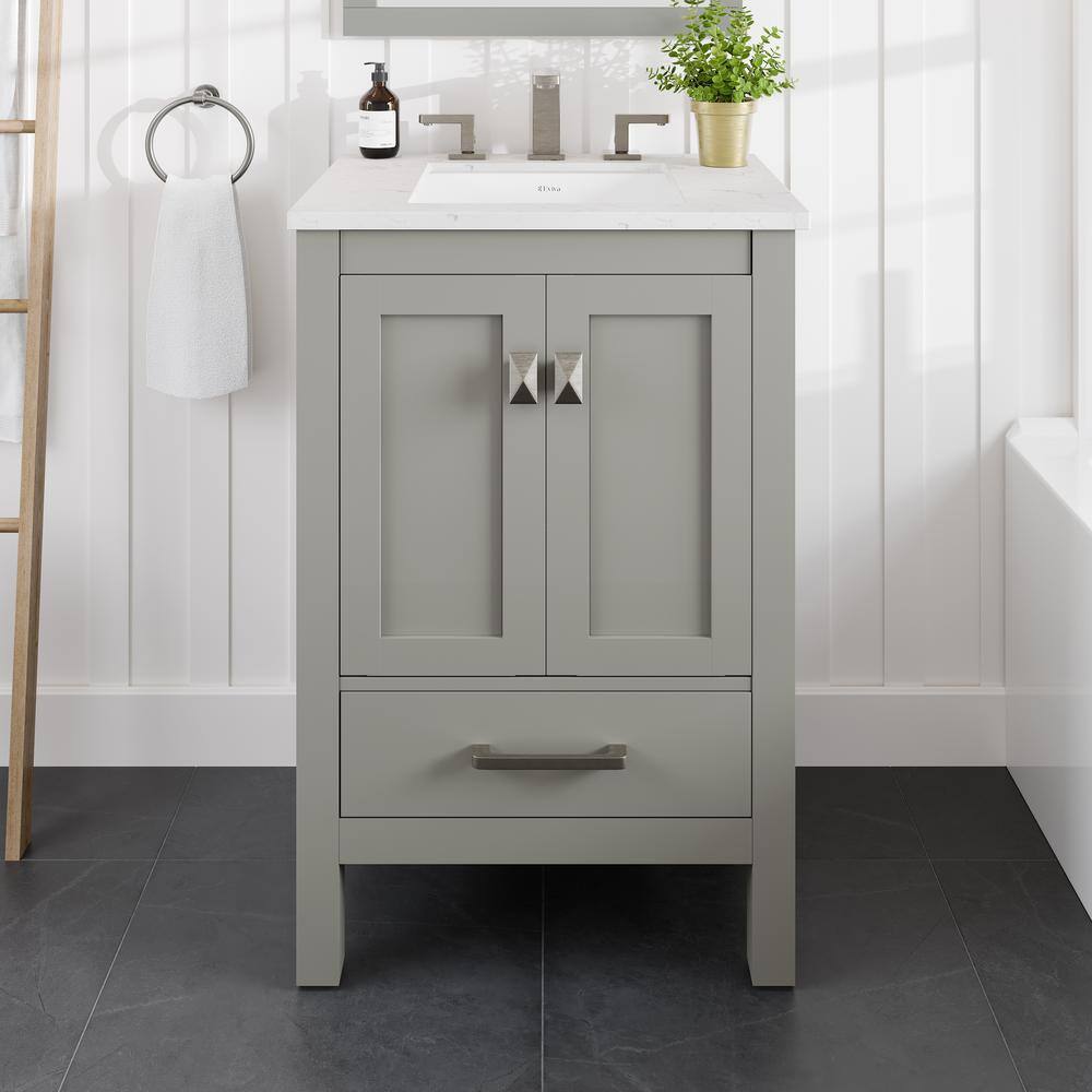 Gray Solid Wood Bathroom Vanity with White Quartz Top