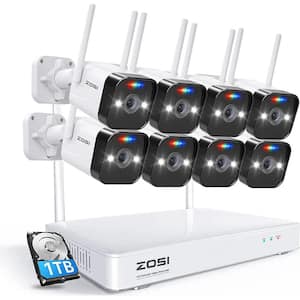H.265 Plus Wireless 8-Channel 3MP 2K 1TB NVR Security Camera System with 8 Outdoor Wi-Fi IP Cameras, Color Night Vision