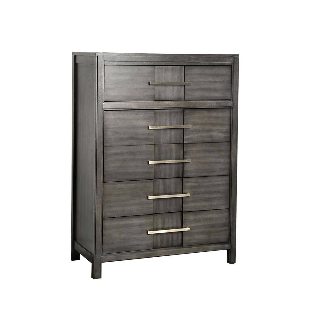 Benjara Gray 5-Drawer Contemporary Wooden Chest With Metal Bar Handles ...