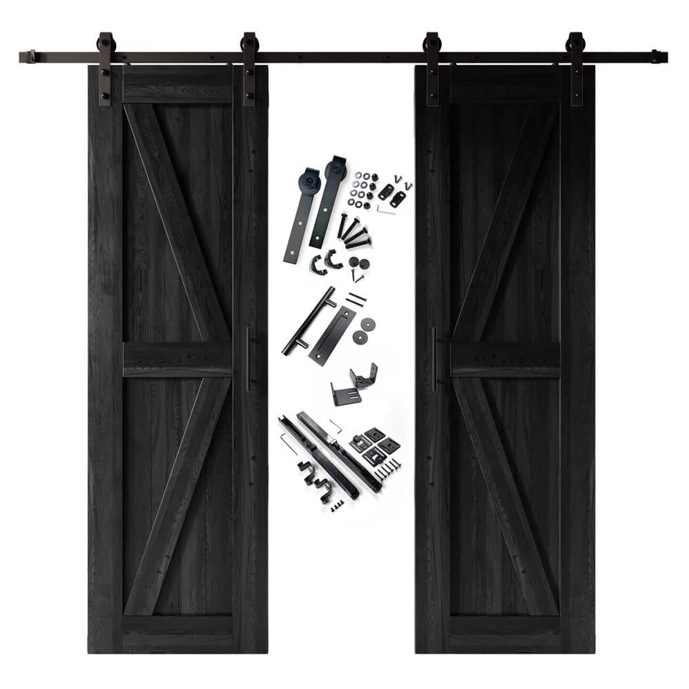 20 in. x 84 in. K-Frame Black Double Pine Wood Interior Sliding Barn Door with Hardware Kit, Non-Bypass price history on PriceWatchPro