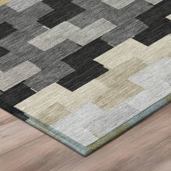 Chantille Machine Washable Indoor/Outdoor Abstract ACN3052 Graphite 8 ft. x 8 ft. Round Rug
