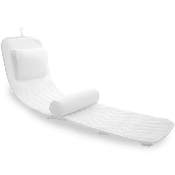 White 50 in. x 17 in. Full Body Bath Pillow with Lumbar Pillow Bathtub Cushion and 14 Suction Cups, 3D Air Mesh