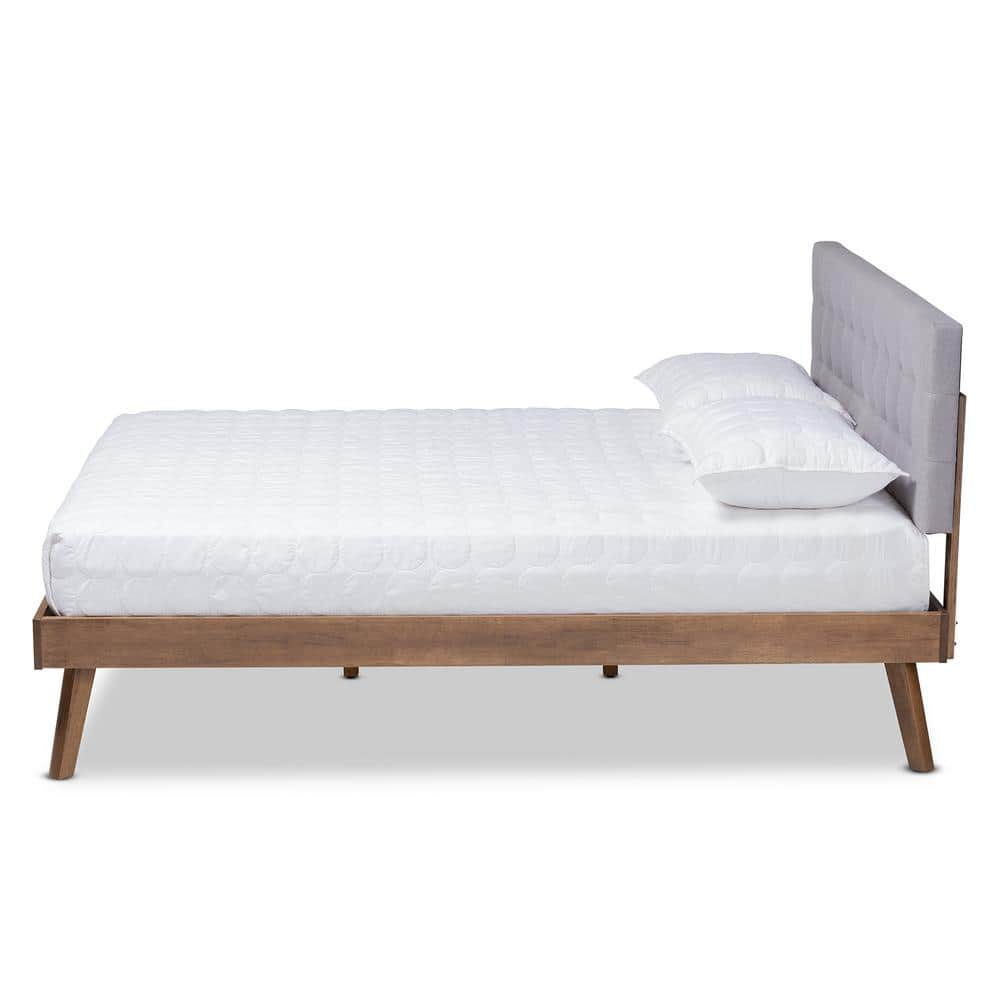 Devan Mid-Century Walnut & Light Grey Tufted Full Bed