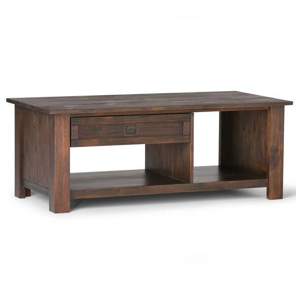 Simpli Home Monroe Solid Acacia Wood 48 in. Wide Rustic Rectangular Coffee Table in Distressed Charcoal Brown