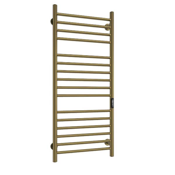 Electric Towel Warmer Wall Mount Heated Towel Rack 16-Bars Plug in Hardwired Gold