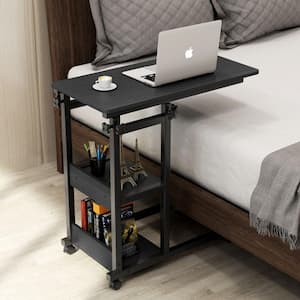 andrea 31.5 in. Black Adjustable Height Rectangle Wood Side Table with Casters