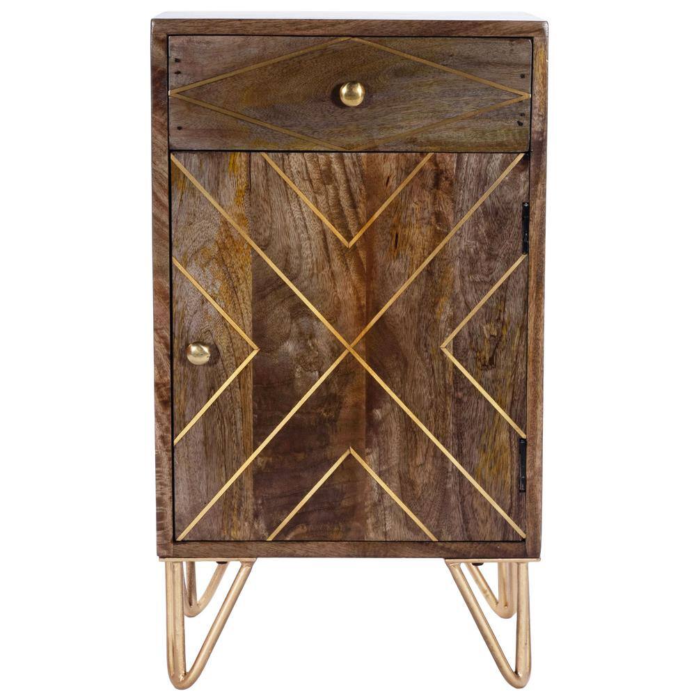 Alda Mango Wood and Brass Inlay Chairside Chest with Storage
