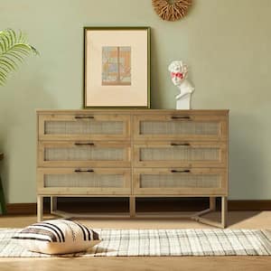 47.4 in. W Rattan 6-Drawer Chest of Drawer Bamboo Dresser in Yellow