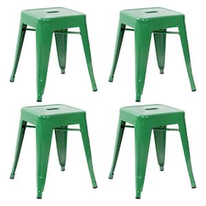 18 in. Green Backless Metal Bar Stool with Metal Seat Set of 4